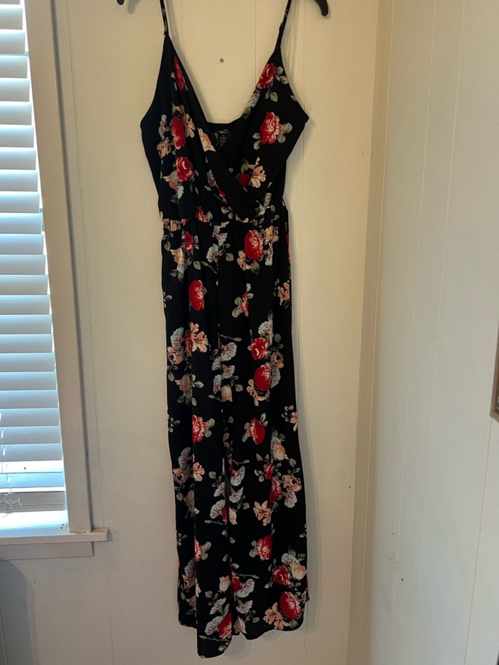 Rue21 Black Floral Jumpsuit with Red and Cream Blooms